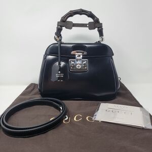 GUCCI LadyLock with Bamboo Handle Shiny Leather 2 Way Bag